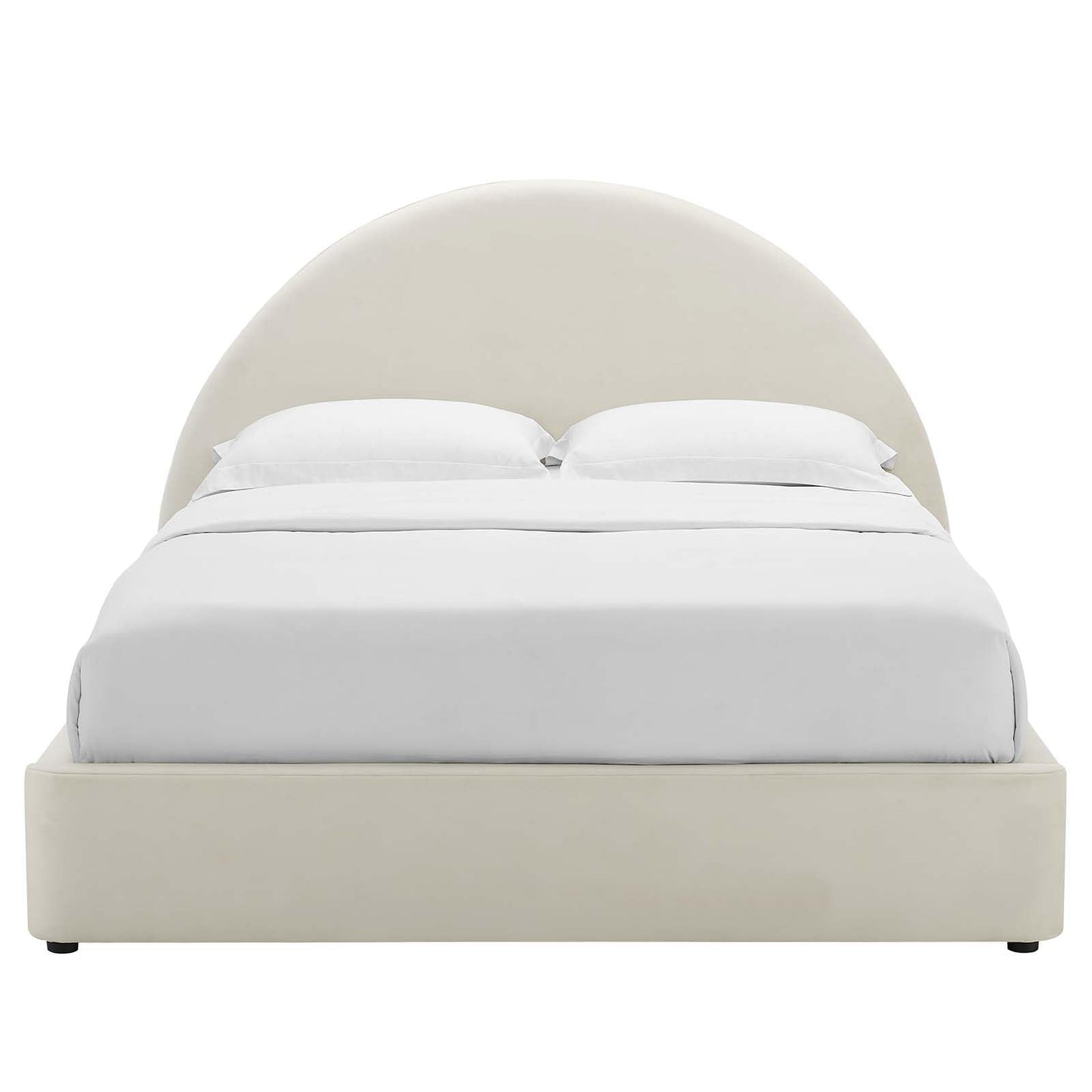 Modway Resort Full Size Platform Bed with Arch Shaped Round Headboard in Alabaster, Upholstered Velvet Bed Frameain-Resistant Performance Velvet, Soft Cloud Bed Frame, No Box Spring Needed