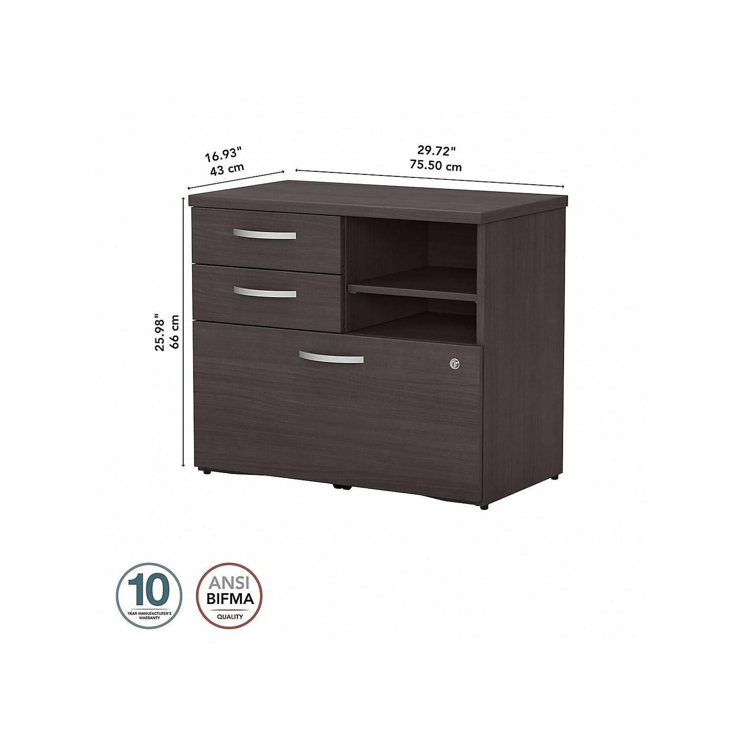 Bush Business Furniture Studio C Office Storage Cabinet with Drawers and Shelves in Storm Gray