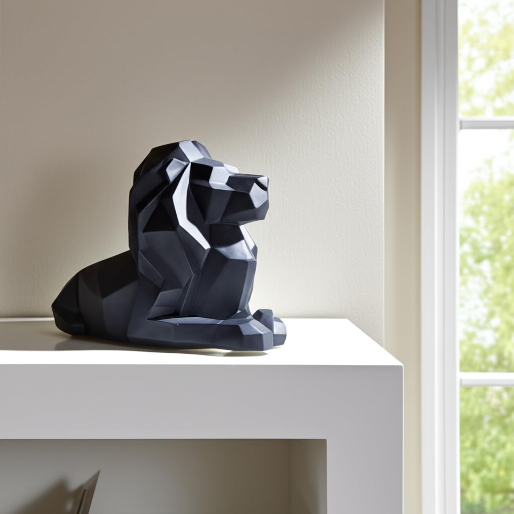 Sagebrook Home Modern Geometric Lion Figurine - Minimalist Polyresin Sculpture - Elegant Home Decor for Office, Living Room, Bedroom - 8" Black