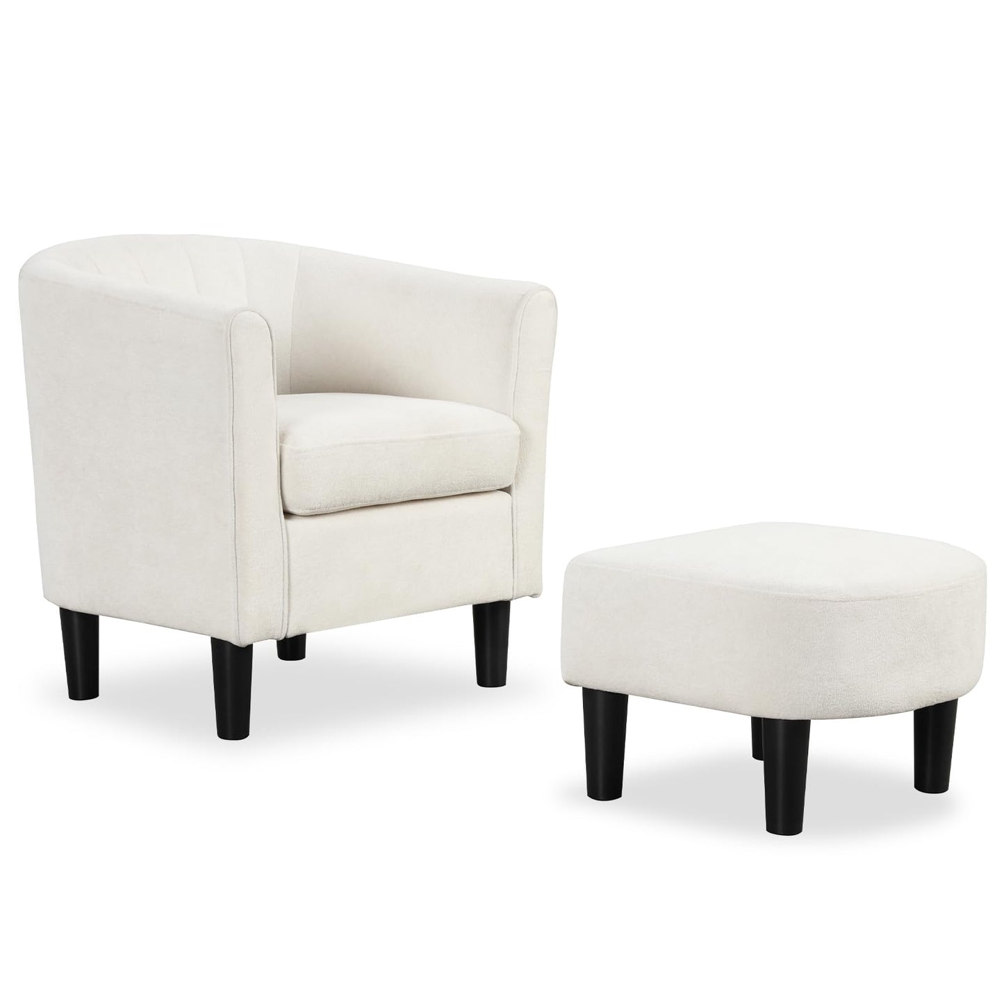 KOMFOTT Accent Chair with Ottoman, Upholstered Teddy Velvet Barrel Chair with Footrest, Comfy Club Sofa with Curved Backrest, Thick Seat Cushion, Modern Arm Chair for Living Room, Bedroom, Beige