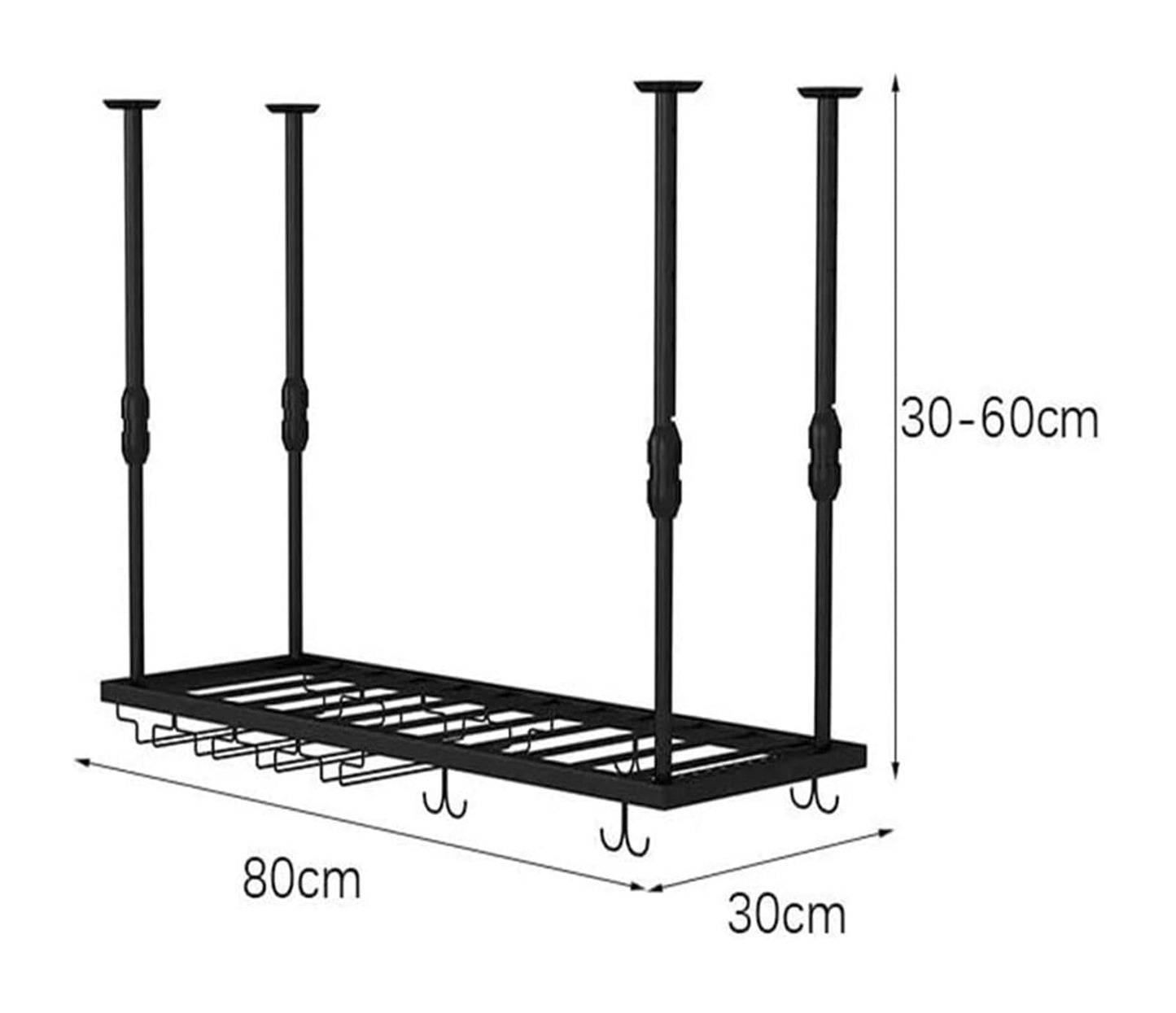 PHLEPS Ceiling Wine Glass Rack, Hanging Wine Rack 11.8-23.6 Inch Height Adjustable Bottle Holder Wine Shelf 2 in 1Industrial Wall Mounted Wine and Glass Rack Perfect for Bar Cafe Kitchen (Color : Bla