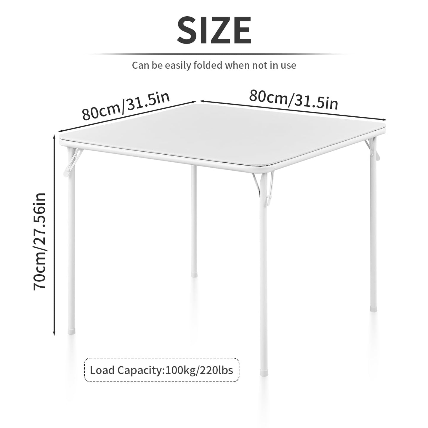 KAIHAOWIN Square Folding Table Vinyl Upholstery Card Table Dining Party Table with Collapsible Legs Portable for Indoor Outdoor-White