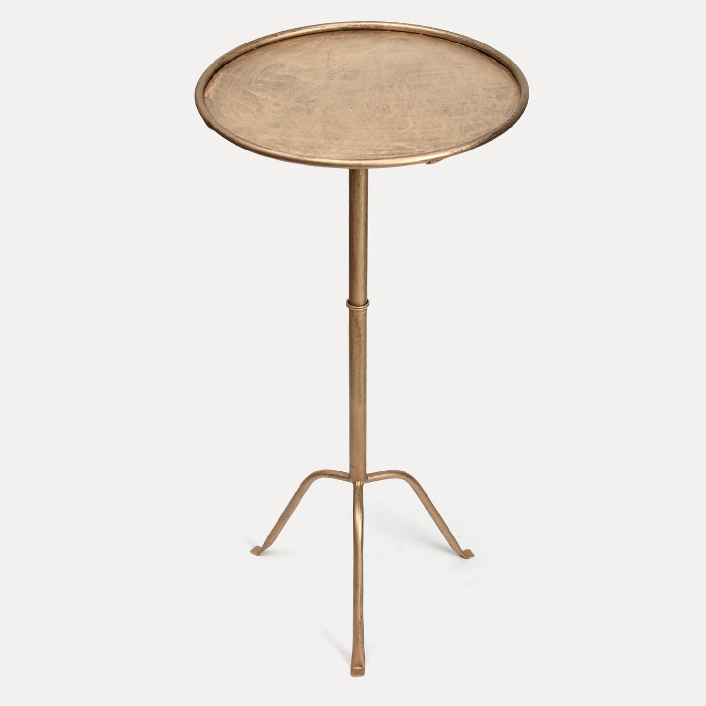 SUJUN Metal Martini Side Table, Antique Brass – Compact Art Deco Design, Raised Edge, Easy Assembly, 12.5" Diameter, 27.5" Height, Stylish and Functional Cocktail Table