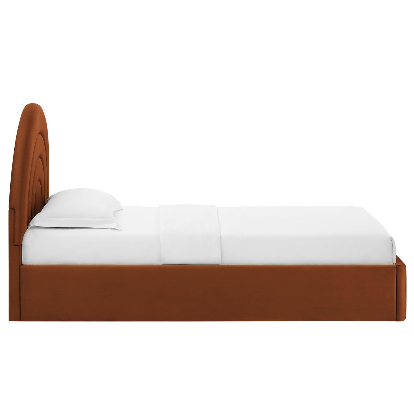Modway Solana Twin Size Performance Velvet Platform Bed in Rust – Upholstered Bed Frame with Soft Arch Shaped Padded Headboard – Plinth Base Platform Bed Frame