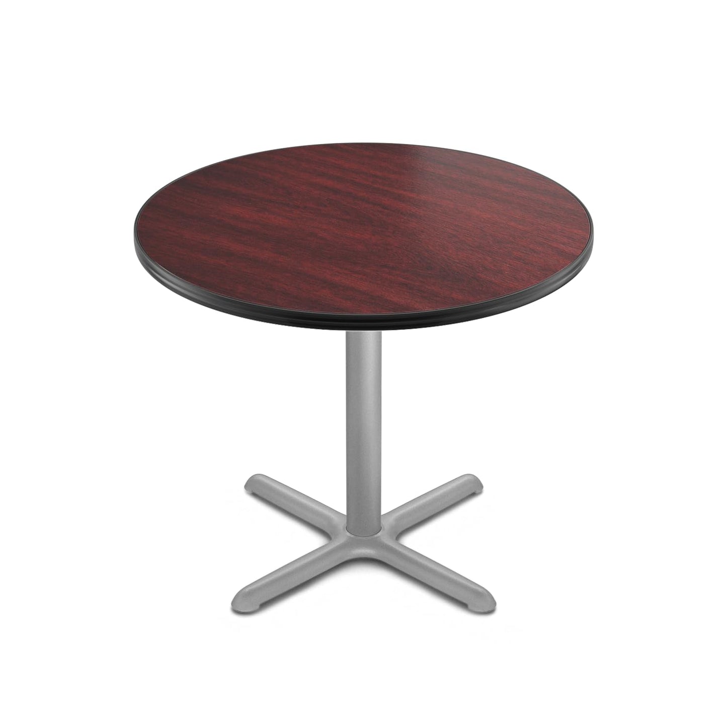 OEF Furnishings OEFCTG13636XDMY Premium Commercial-Grade Restaurant and Breakroom Cafe Table (Round, 36 in Diameter, 30 in Dining Height, X-Base, Gray Frame, Mahogany Laminate)