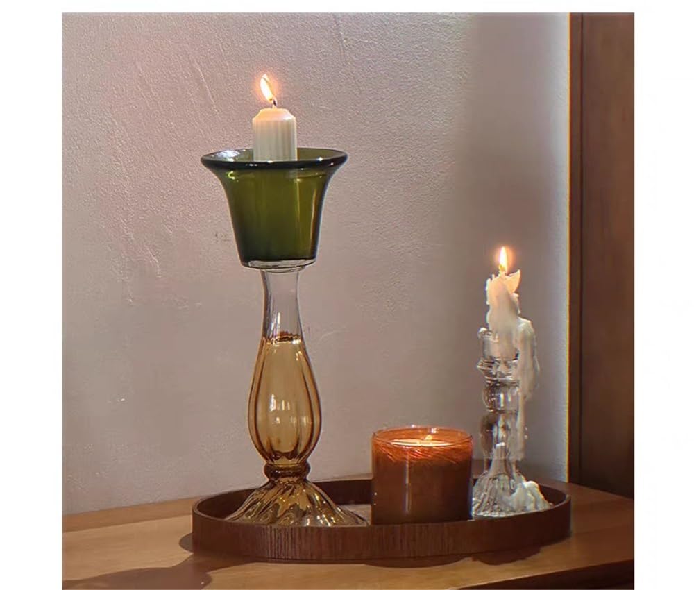 Candlestick Holders Second-Hand Transparent Single-Head Candlestick High-Grade Glass Green Decorative Aromatherapy Candle Holder Candle Holders