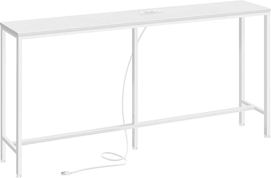 SUPERJARE Console Table with Outlet, 63 Inch Sofa Table with Charging Station