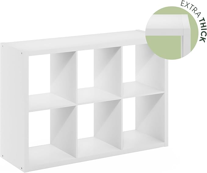 Furinno Cubicle Book Shelf, 6-Cube Bookshelf, Extra Thick Frame Horizontally &