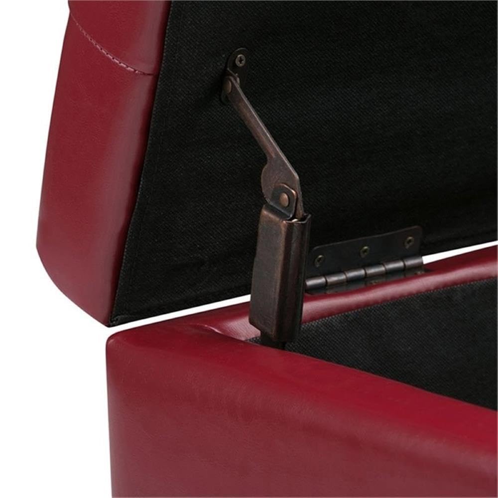 SIMPLIHOME Cosmopolitan Storage Ottoman - 34 inch Wide Upholstered Vegan Leather Rectangle Storage Ottoman Bench in Red, Transitional Tufted Ottoman for Living Room or Entryway with Lift-Up Lid