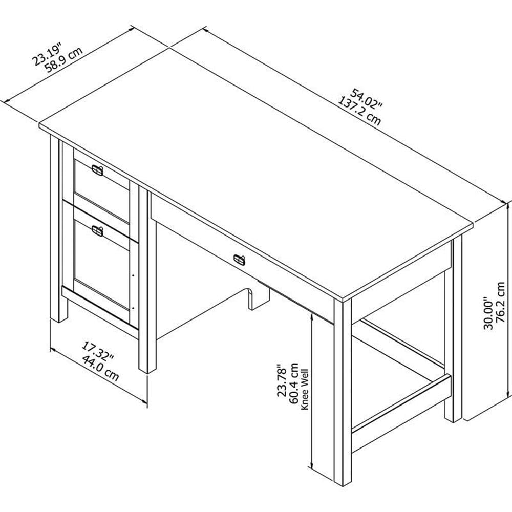 Bush Furniture Home Office Desk with Storage | Broadview Collection Computer Table with Keyboard Tray Drawer and Satin Chrome Hardware | 54Wx23Dx30H