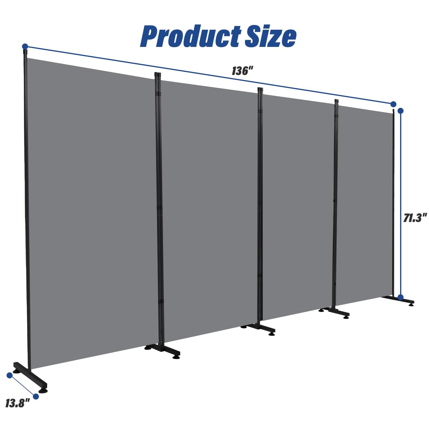 Room Divider 6ft Room Dividers and Folding Privacy Screens, 4 Panel Partition Room Divider Fabric Panel, Indoor Wall Divider for Room Separation Freestanding Space Separators for Bedroom Office Studio