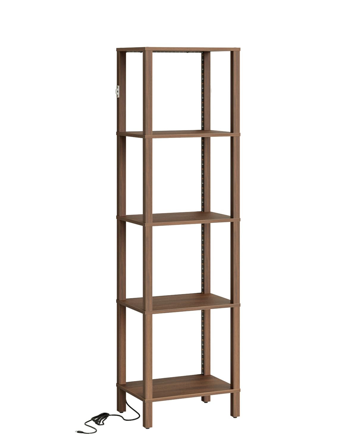Apetaccat Open Book Shelf with LED Lights, 5 Tier Tall Bookshelf, Freestanding Shelf Narrow Bookcase with Open Shelves, 14.96" x 10.63" x 53.54", Book Shelves for Living Room, Office, Study, Walnut