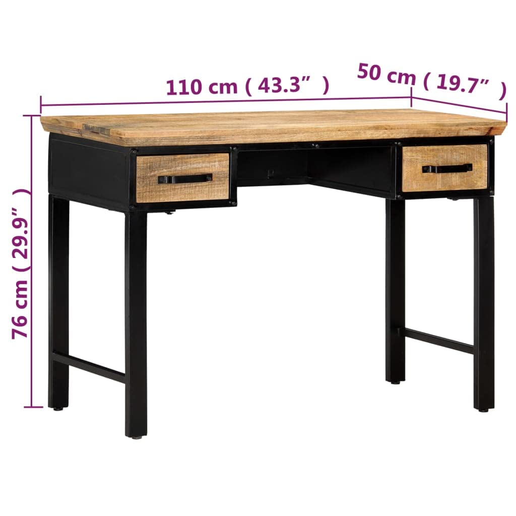 UYTENBMF Solid Mango Wood Writing Desk with 2 Drawers, 43.3"x19.6"x29.9" Home Office Computer Table, Study Desk for Small Items Storage