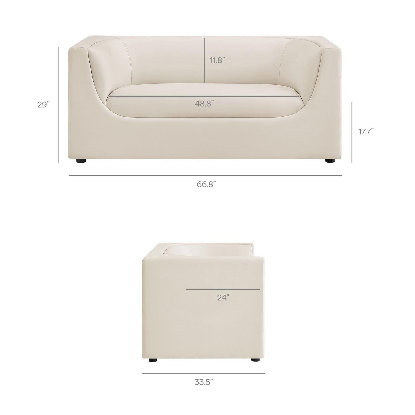 Modway Hilda 67 Inch Modern Curved Back Performance Velvet Loveseat in Alabaster – Plush Upholstered 2-Seat Sofa for Living Room, Apartment, Office
