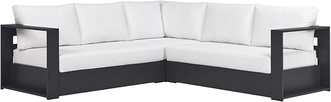 Modway Tahoe Aluminum 3-Piece Outdoor Patio Furniture Gray White, Modular