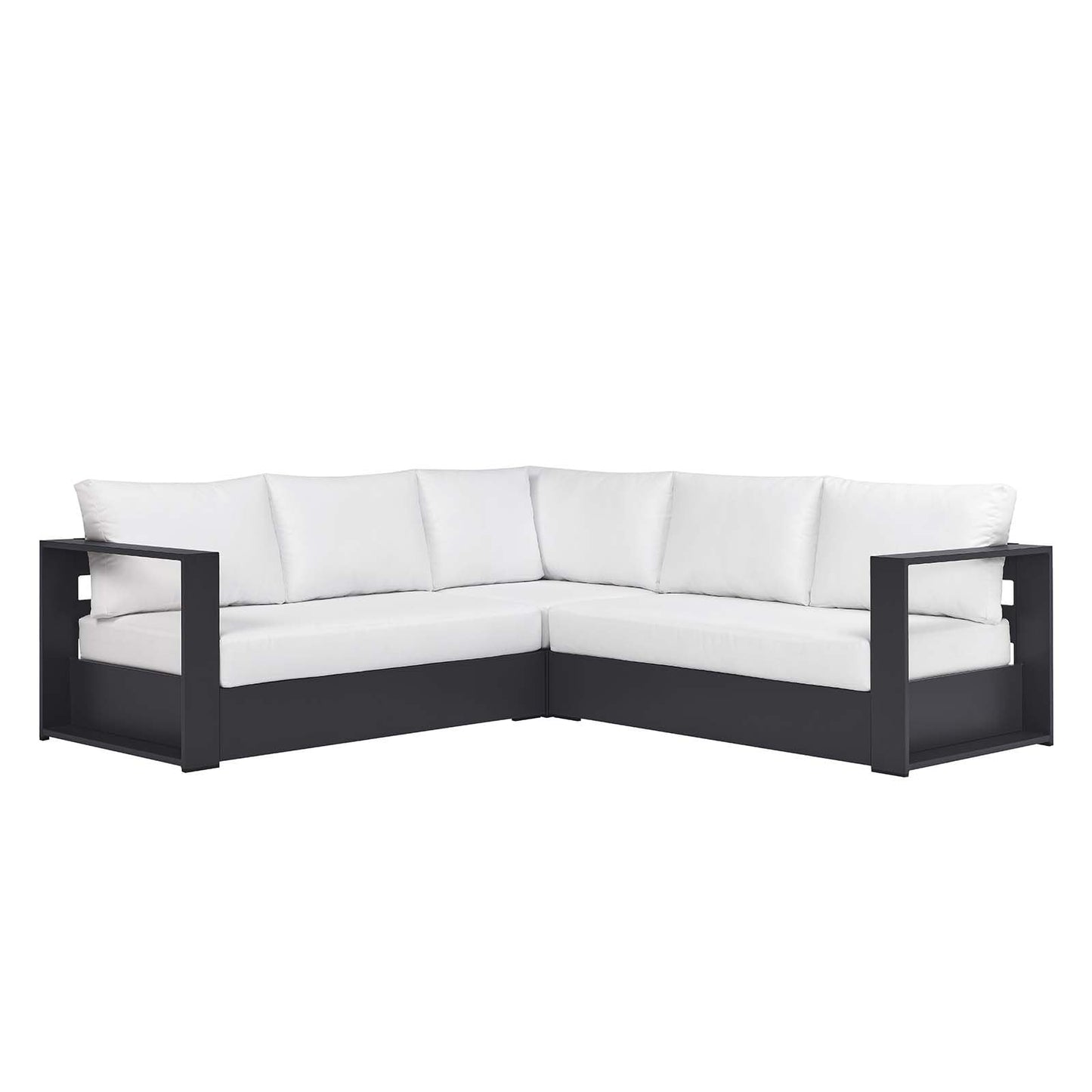 Modway Tahoe Aluminum 3-Piece Outdoor Patio Furniture Gray White, Modular Sectional Sofa Set with Weather-Resistant Cushions, Ideal for Deck, Backyard Poolside