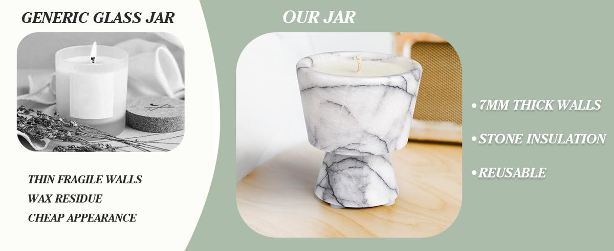 Scented Candle in Handmade Marble Container |1 Set | Soy Wax | Non-Toxic | Reusable Stone Jar | Story of Stone | Distinctive Gift. Natural Spring Aromatherapy for Women & Men