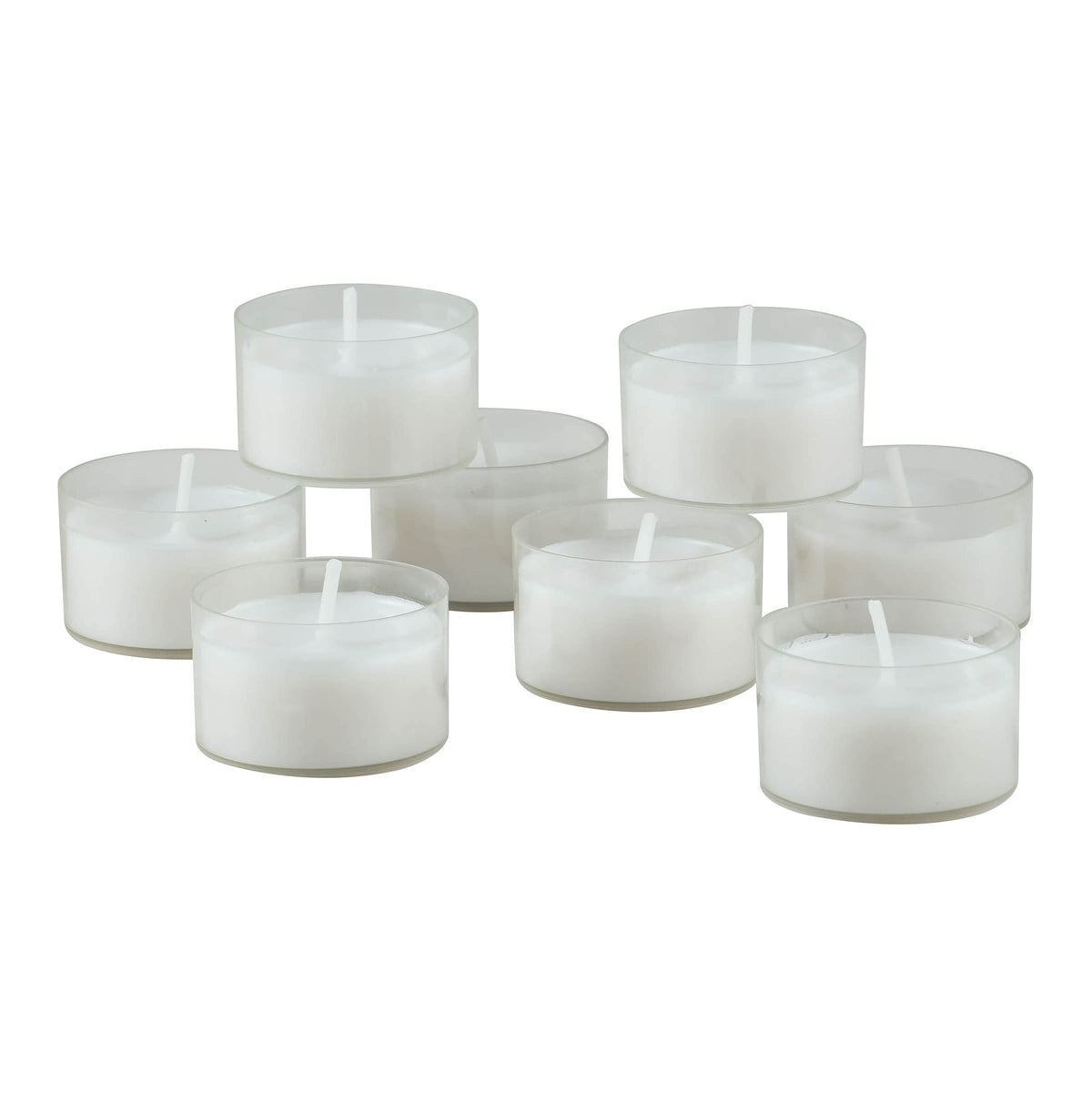 Stonebriar 96 Count White Unscented Smokeless Long Burning Clear Cup Tea Light Candles with 6 to 7 Hour Burn Time