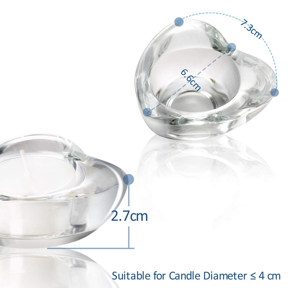 Elivia Grey Tealight Candle Holders - Set of 12, Heart-Shaped Chunky Glass Candle Holder, 2.9" Diameter - CH02 - Tea Grey