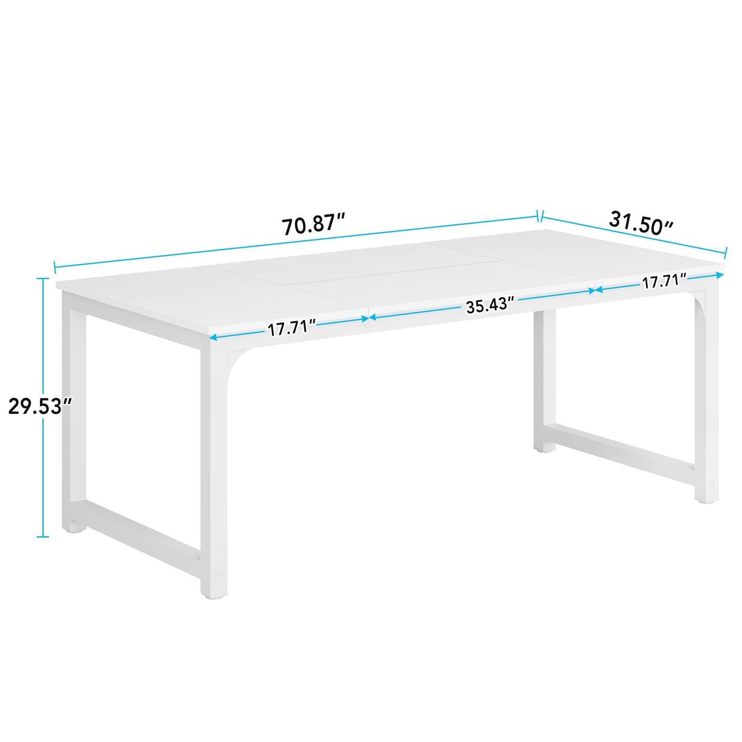 LITTLE TREE 70.9 Inch Large Dining Table Rectangular Kitchen Furniture for 6 to 8 People, White