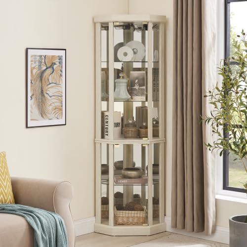Corner Curio Cabinet, 150lbs Heavy Duty Glass Display Cabinet