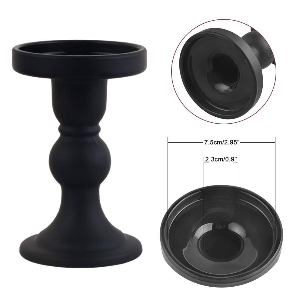 BTGLLAS 3-Piece Set of Black Glass Candlestick, Crystal Candlestick Holder Holder and Conical Candle, Christmas Candle Holder Decoration, Family Living Room Wedding Candle Holder (black1set)