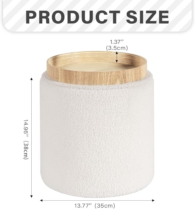 PINPLUS Round Storage Ottoman Boucle Ottoman