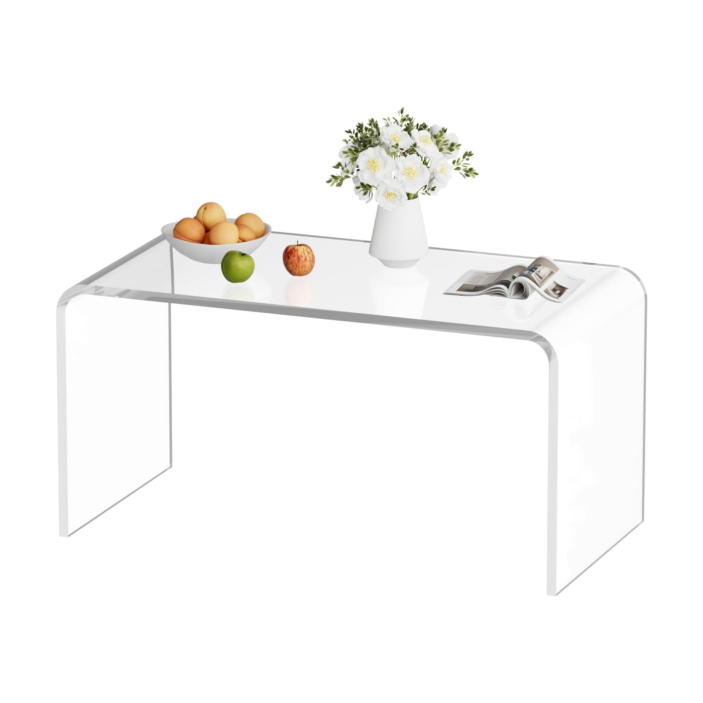 TPZLRN Premium Acrylic Coffee Table, 32" L x 16" W x 16" H Modern Clear Coffee Table, 0.6'' Thick Rectangle Waterfall Table for Living Room, Office, Hotel, Showroom, Transparent