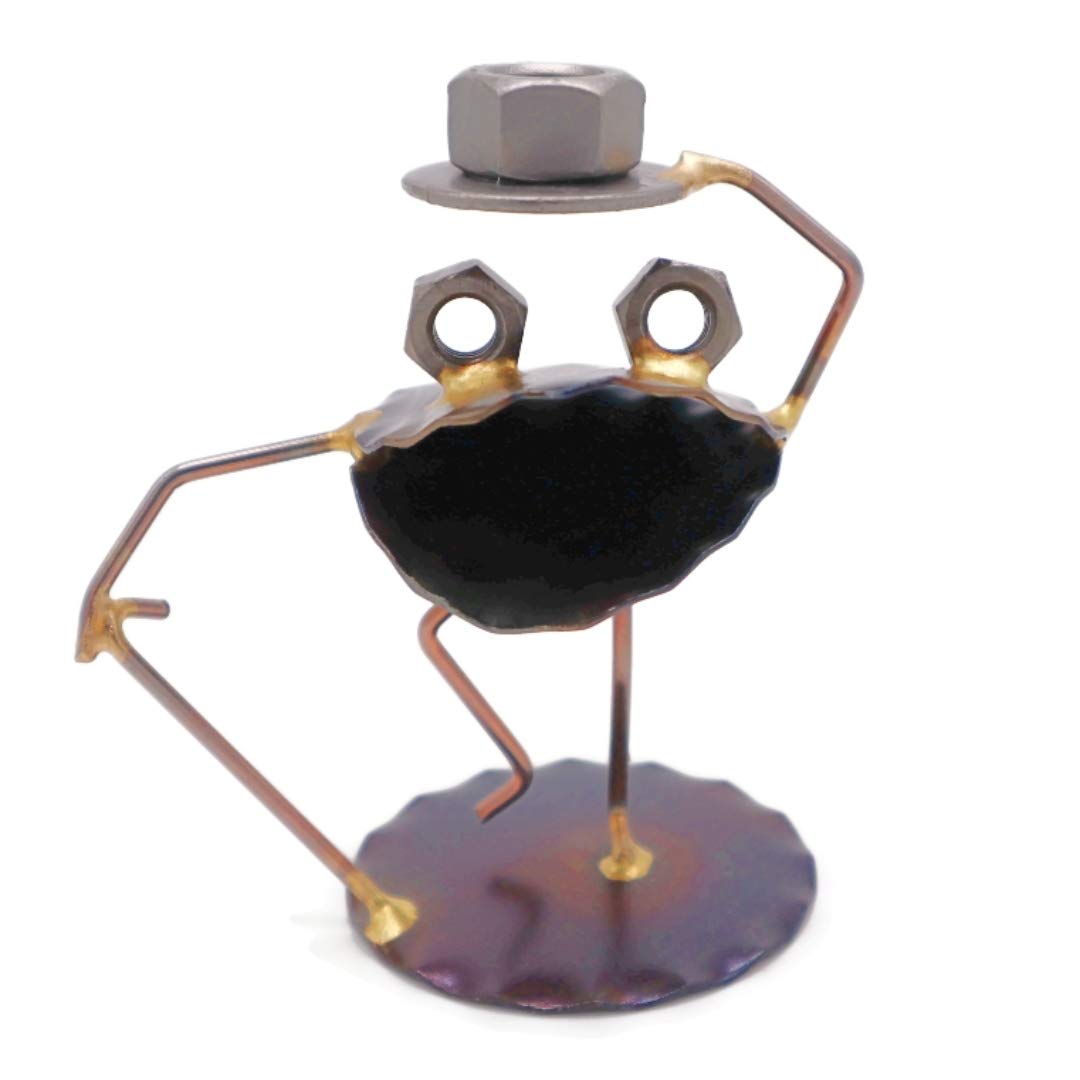 Singing Frog Collectible Handmade Metal Art Figurine, Desk Accessories, Trophy, Boss Gift, Home Office Décor