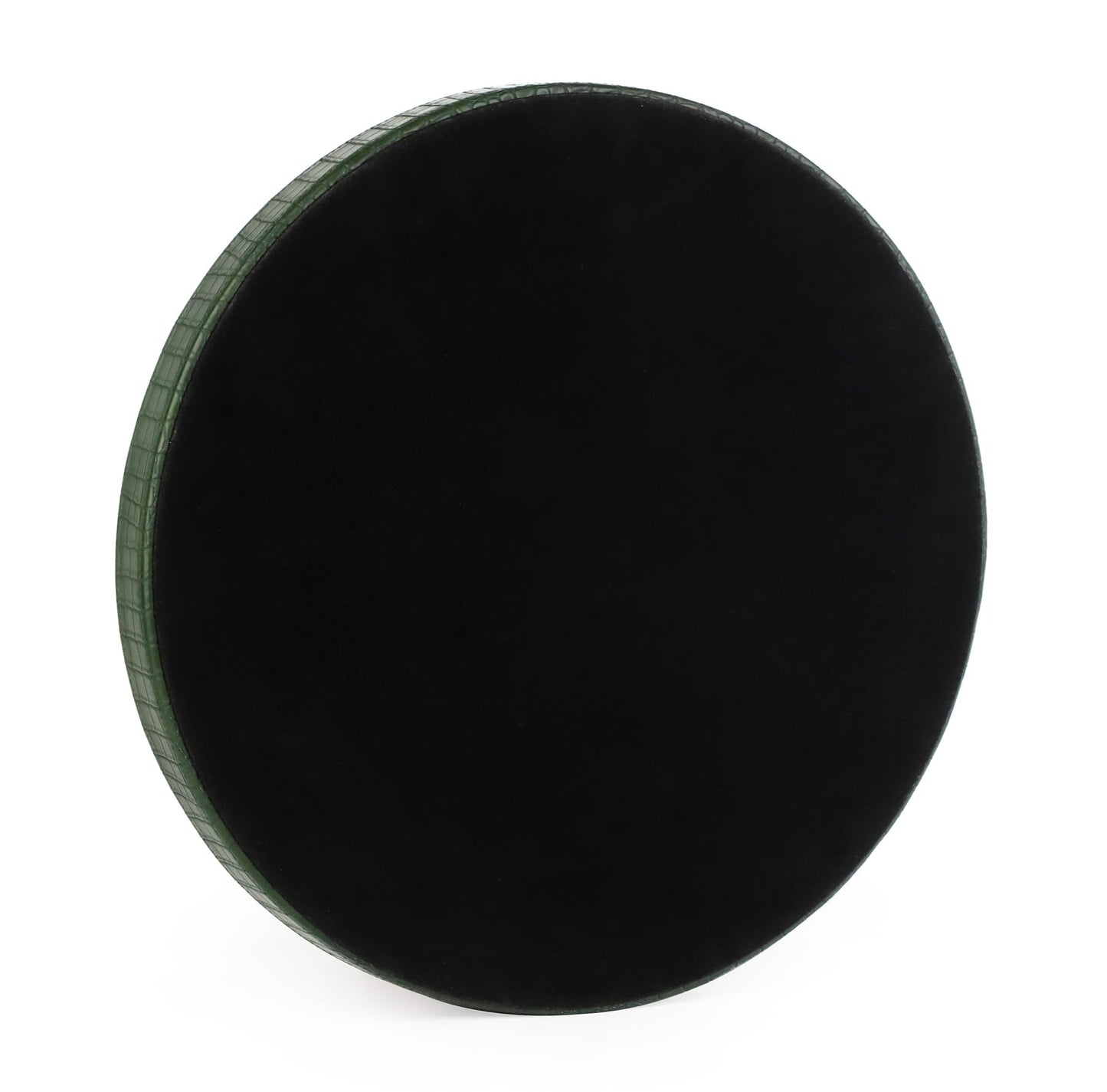 HofferRuffer Round Serving Tray 20'', Elegant Faux Leather Circle Ottoman Table Tray, Serve Tea Coffee Breakfast in Bedroom Living Room Kitchen(Green, 20")