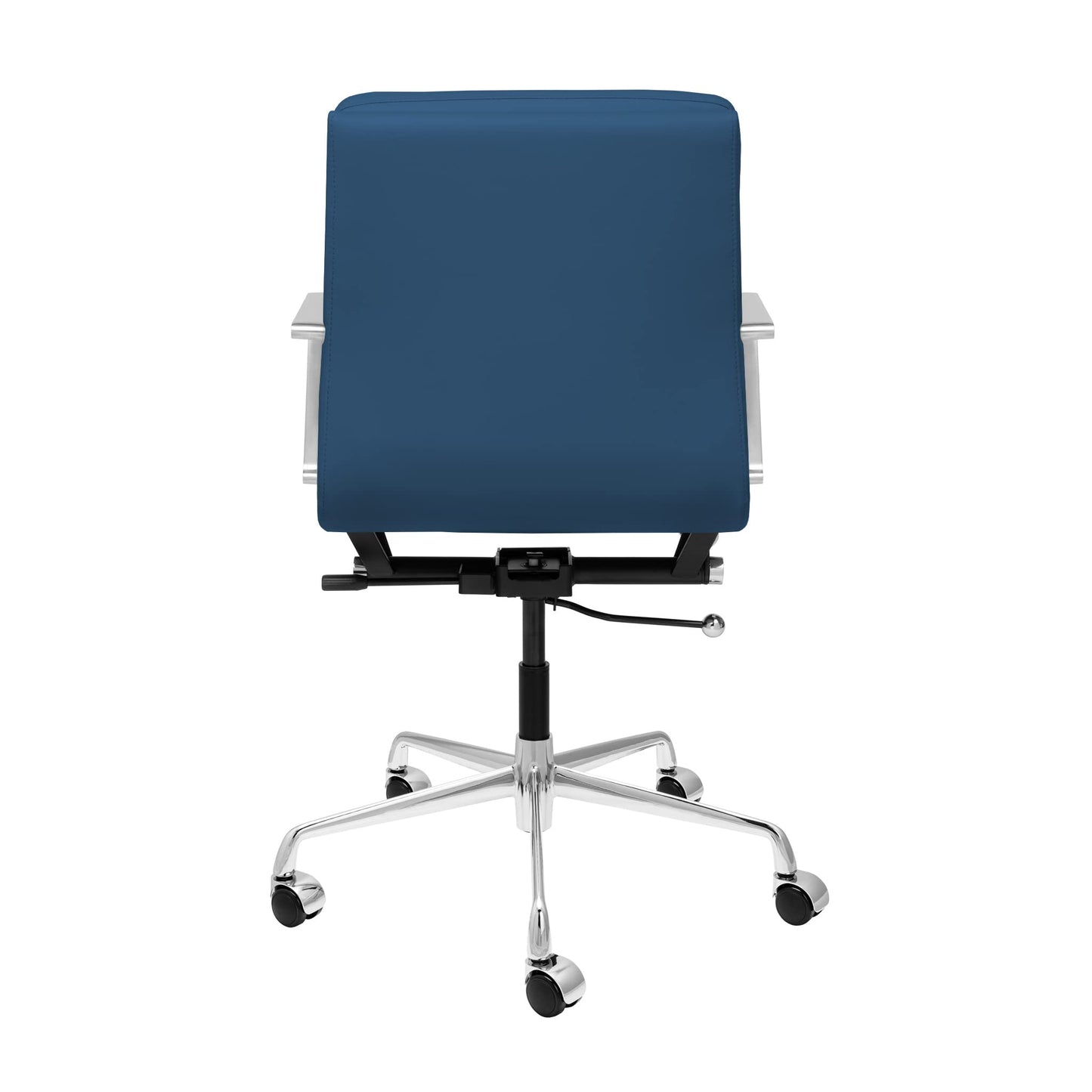 Laura Davidson Furniture SOHO II Padded Management Office Chair - Mid Back Desk Chair with Arm Rest, Swivel & Cushion Availability, Made of Faux Leather, Blue, Computer Chair