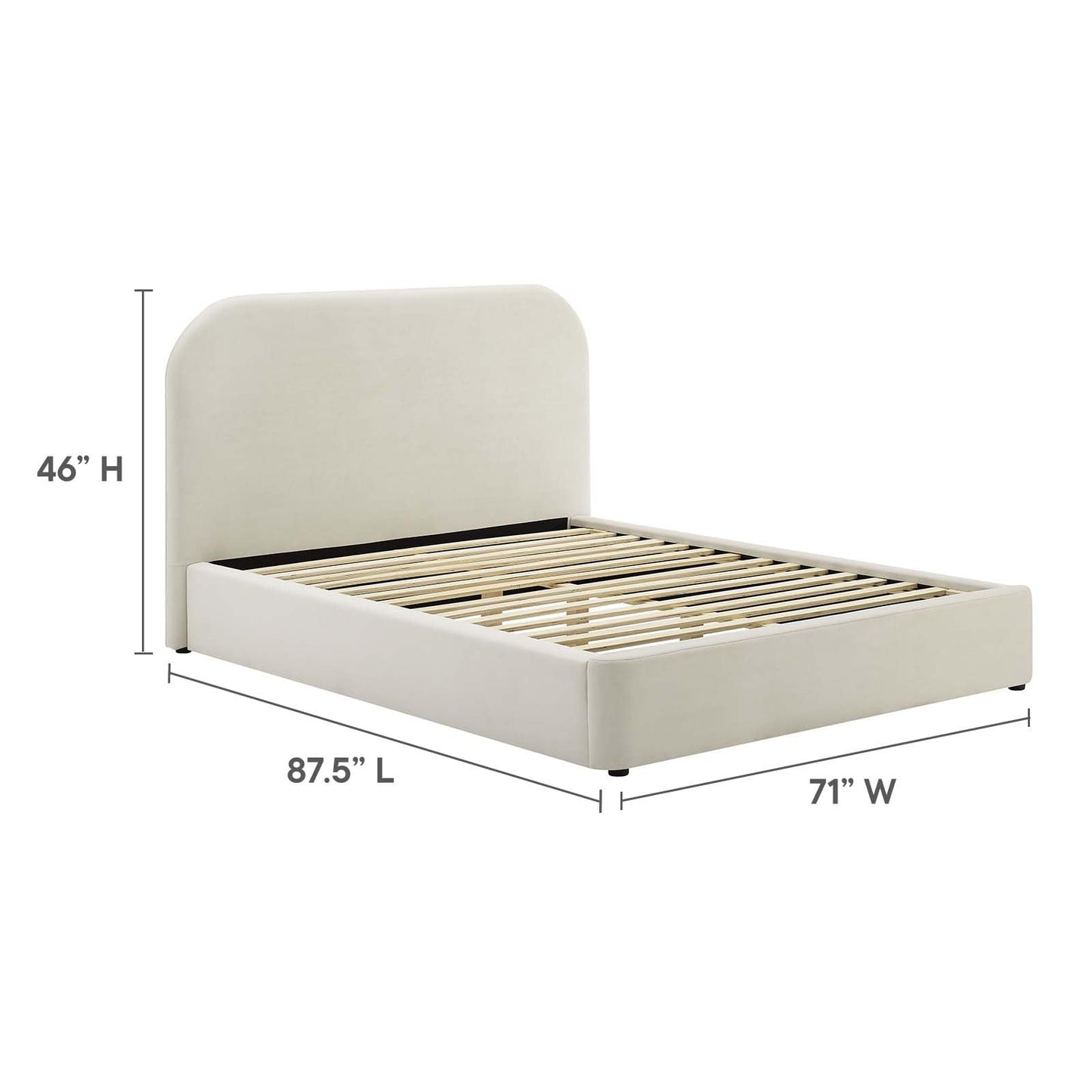 Modway Keynote Modern Queen Bed Frame with Curve Shaped Headboard in Alabaster, Upholstered in Performance Velvet, Queen Size Platform Bedain-Resistant Velvet Bed, Soft Cloud Bed Frame