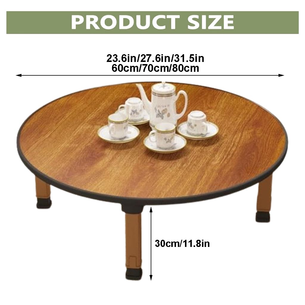 WIKLMOTH Folding Round Japanese-Style Tea Coffee Table Low Table, Foldable Dining Table, Study Table, Small Desk, for Tatami Sitting On The Floor Bedroom Bay Window Tea Room, Space Save(60 * 60cm)