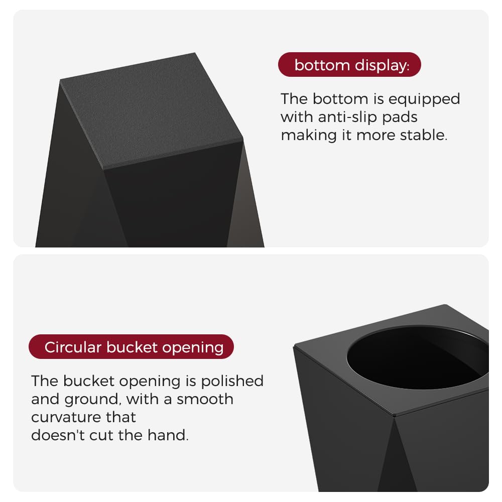 LEASYLIFE 10L/2.6GAL Modern Open top Garbage can,Black Bathroom tarsh can,Small Wastebasket for Bathroom,Bedroom,Office,Living Room,Hotel (Black)