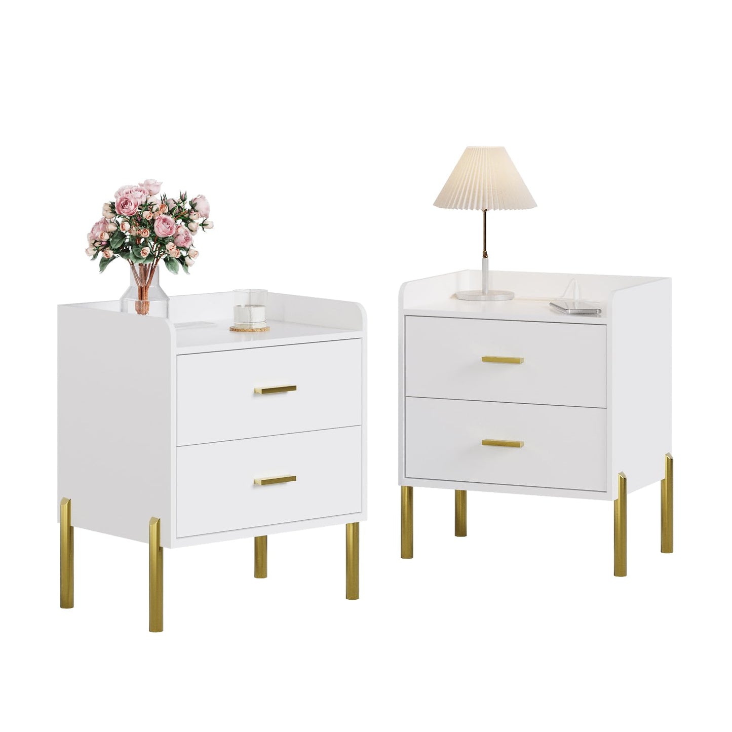 Vabches Nightstand Set of 2 with Built-in Charging Station, White Mid Century Modern Nightstand for Bedroom, Stylish End Tables for Lamps, Books