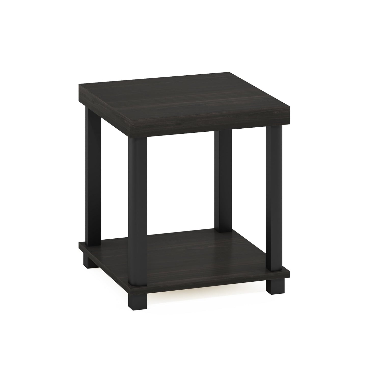 Furinno Turn-N-Tube Side Table, 2-Tier Thick Tabletop End Table with Open Shelf, Toolless Assembly Night Stand, Bedside Table, for Living Room, Bedroom, Espresso