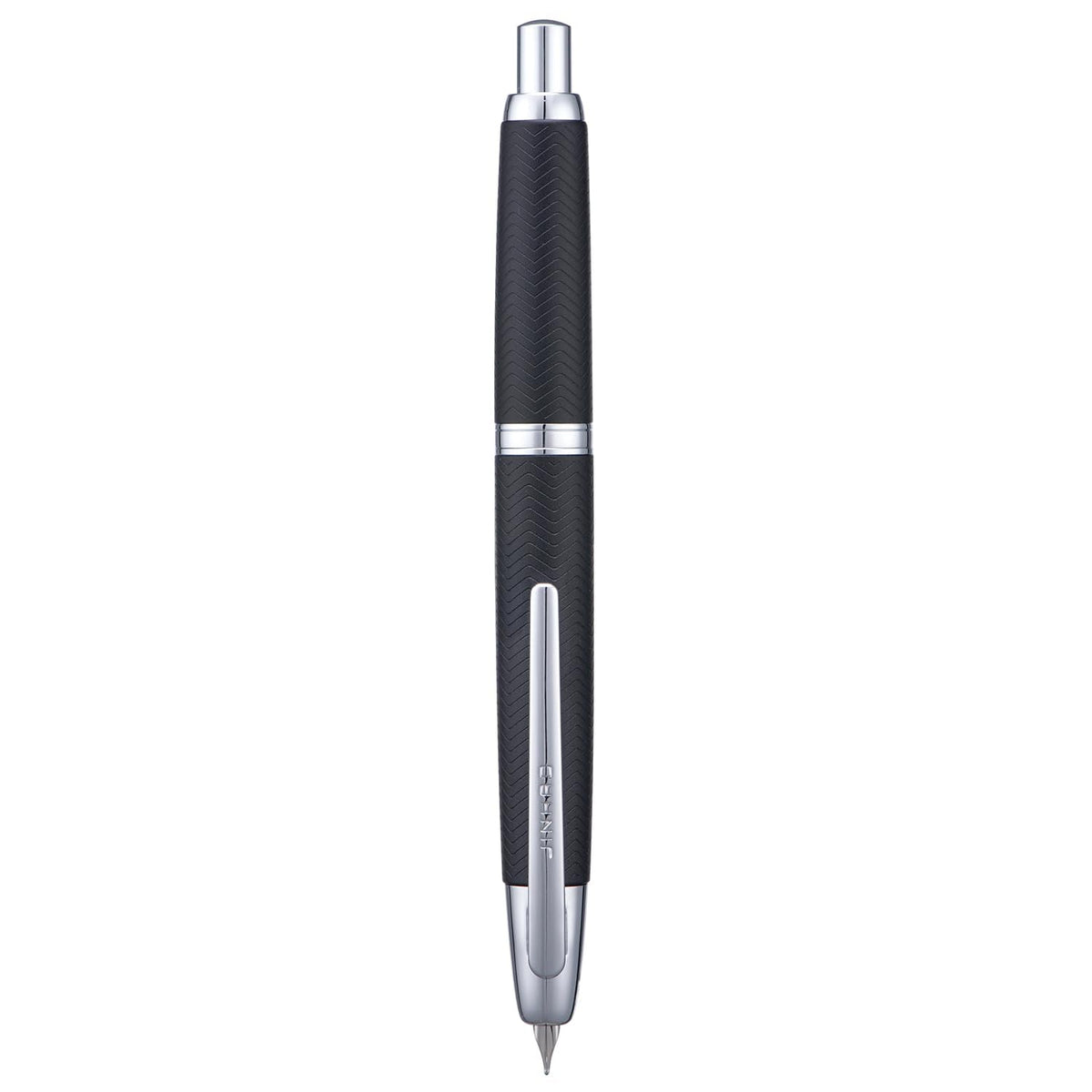 Jinhao 10 Press Fountain Pen with Box, Wavy Matt Black Chromium Retractable Extra Fine Nib with Ink Converter Set (Silver Clip)