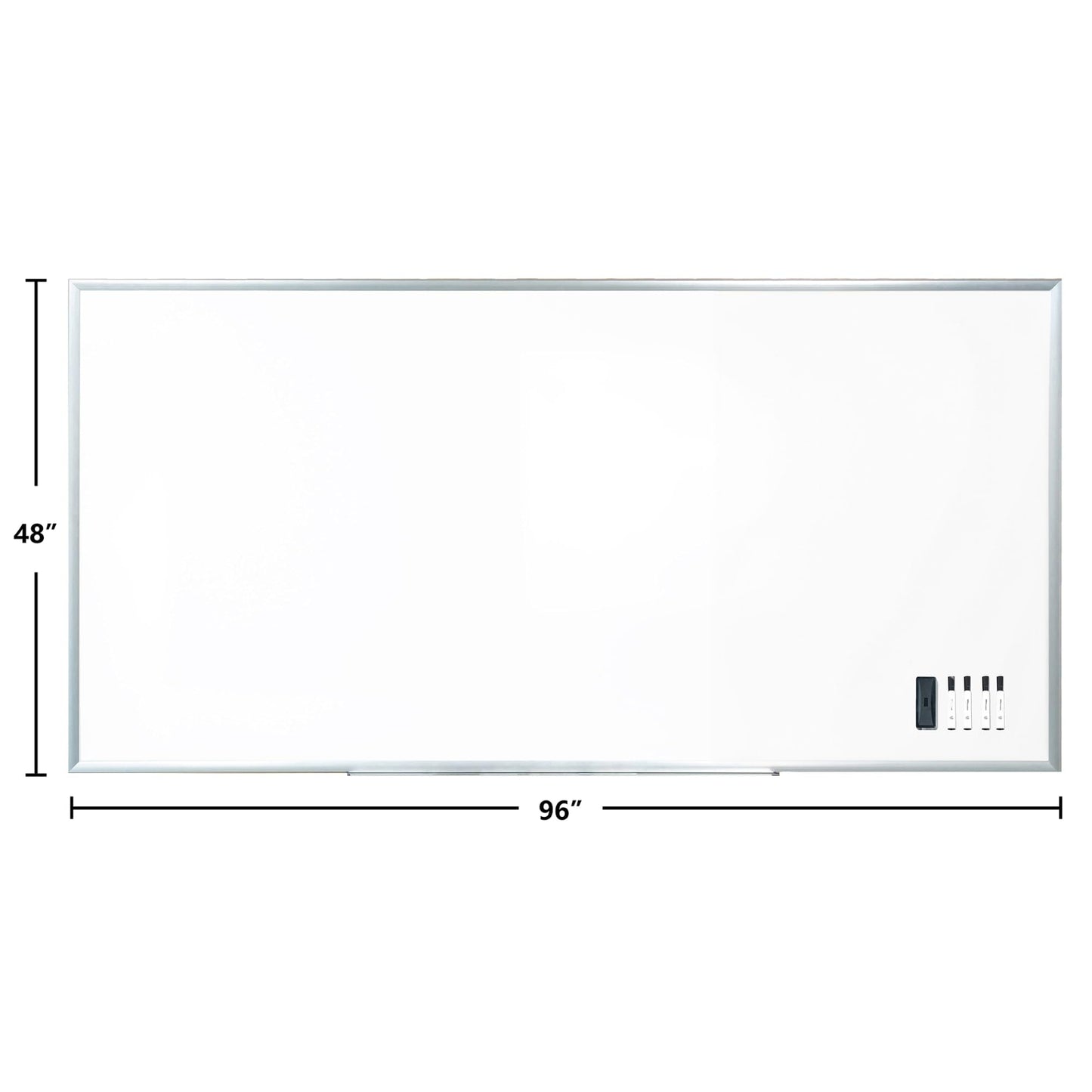 WorkPro™ Porcelain Magnetic Dry-Erase Whiteboard, 48" x 96", Aluminum Frame with Titanium Finish