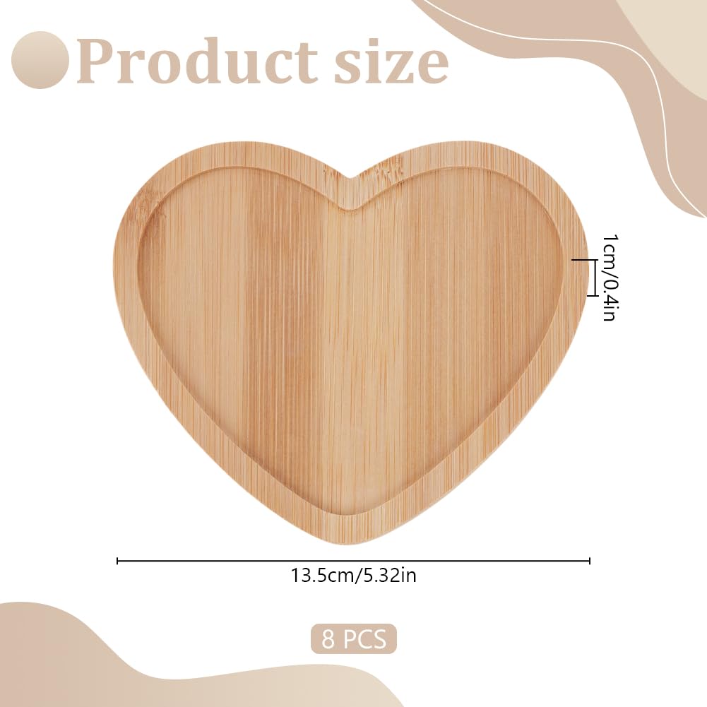 WEBEEDY 8 Pcs Heart Shape Bamboo Coasters Blank Coaster Base Fillable DIY Mosaic Tray Crafts, Plate Ornaments for Home Decor Tabletop Mosaic Coaster Making Craft Wedding Valentine's Day Gift, 5.3 Inch
