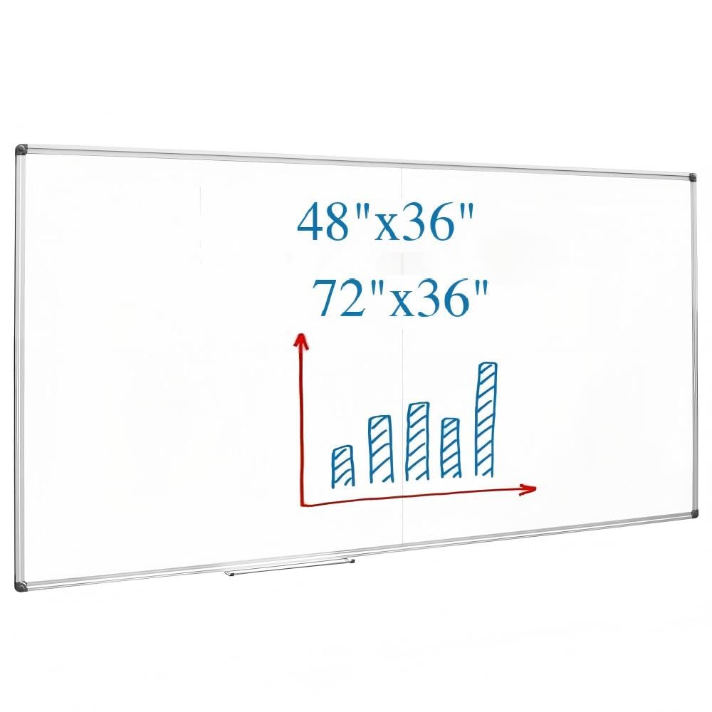 NEWPUTE Large Magnetic Whiteboard 48 x 36 Inch, Foldable Dry Erase White Board with Pen Tray, Big Aluminum Frame Folding Message Presentation Board for Wall