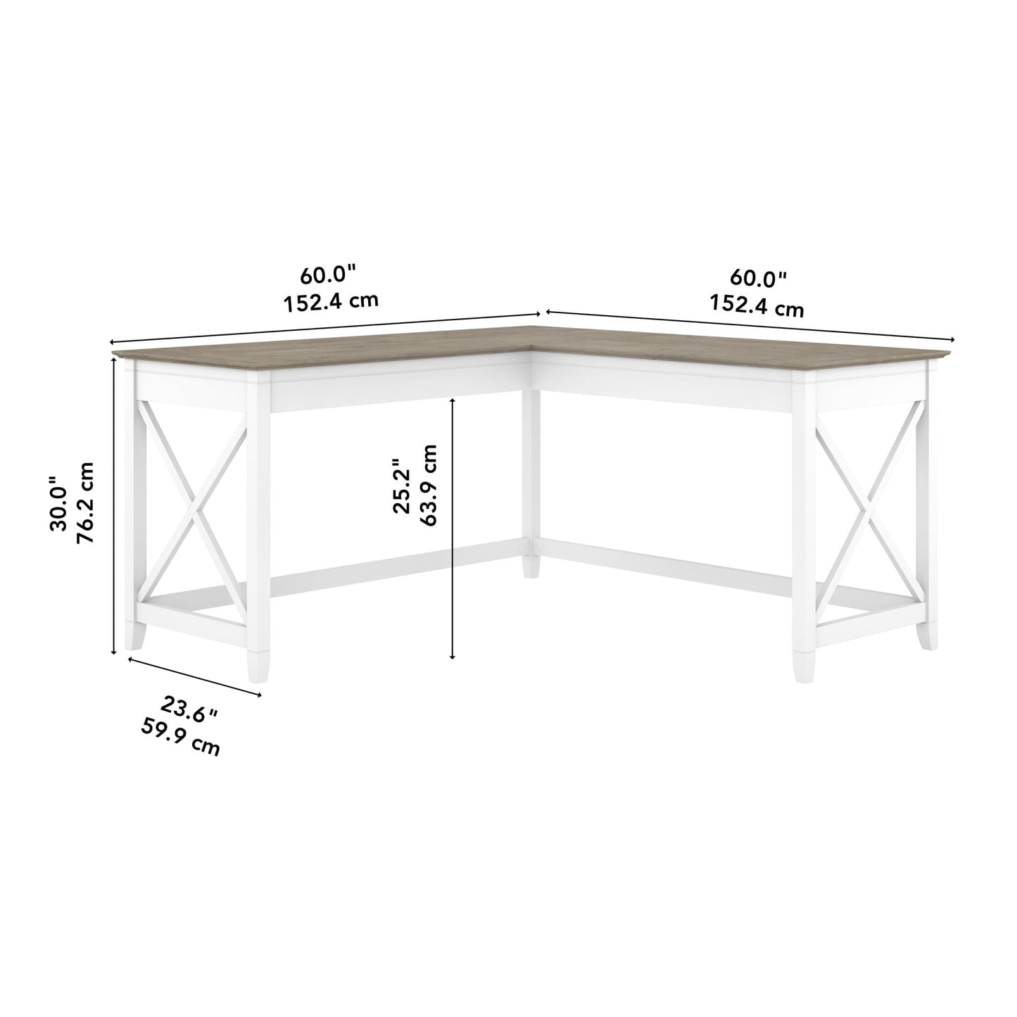 Bush Home Key West 60W Modern Farmhouse L Shaped Desk in Pure White and Shiplap Gray, 60-Inch Corner Computer Table for Home Office Workspace