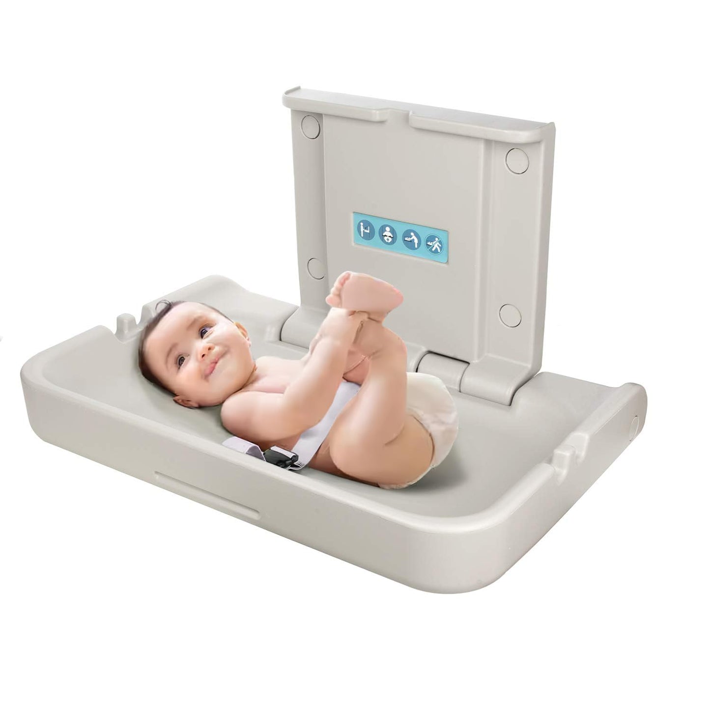 Modundry Wall Mounted Baby Changing Station - Horizontal Baby Changing Table Foldable Diaper Tables with Safety Strap for Commercial Bathroom，White Granite