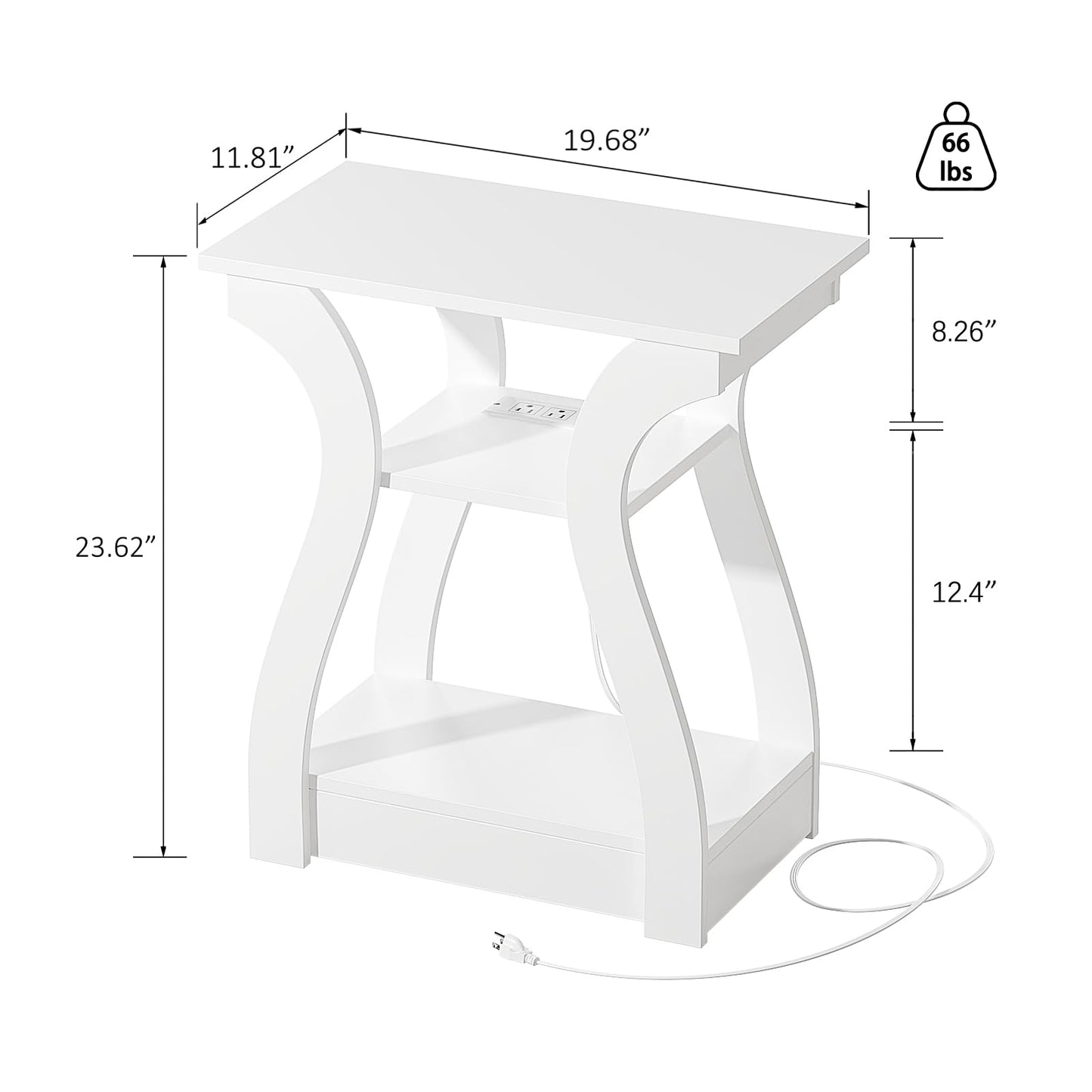 FROMJBEST End Tables Living Room Set of 2,End White Table with Charging Station, Side Table, Nightstand for Bedroom, 3 Tier End Table with Storage Shelf for Living Room White