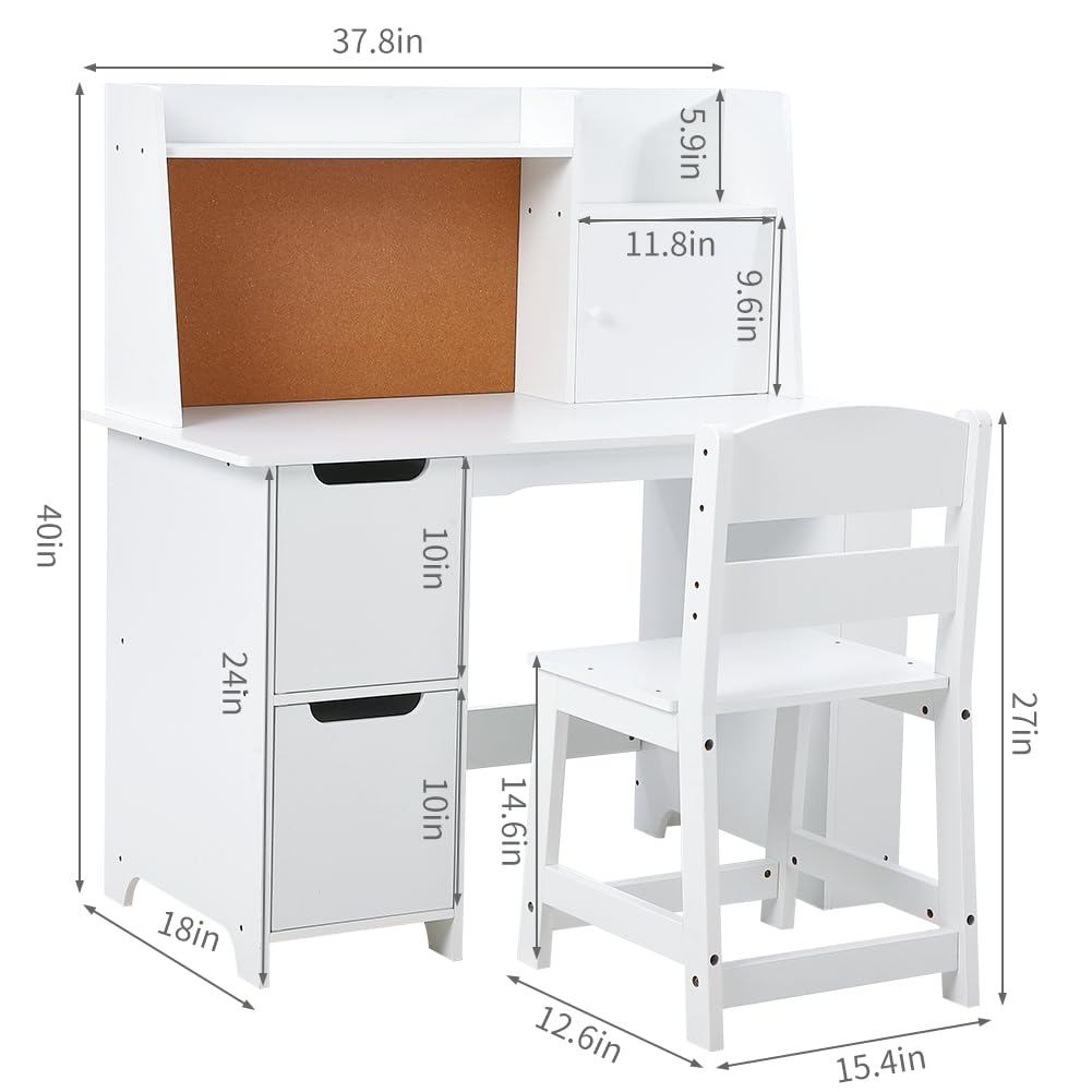 JoanKaren White Study Desk and Chair Set with Storage - Kids' Learning Table for Boys and Girls, Ages 3-8