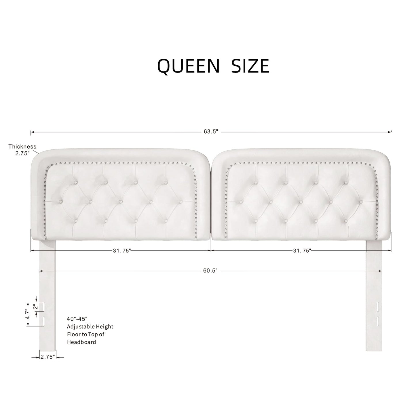 Beyetsea Tufted Upholstered Headboard Queen Size, Button Adjustable Height Queen Head Board Only, Sturdy and Durable Solid Wood with Nailhead Trim Headboards, Ideal for Bedroom, Dorm, Guest Room,Beige