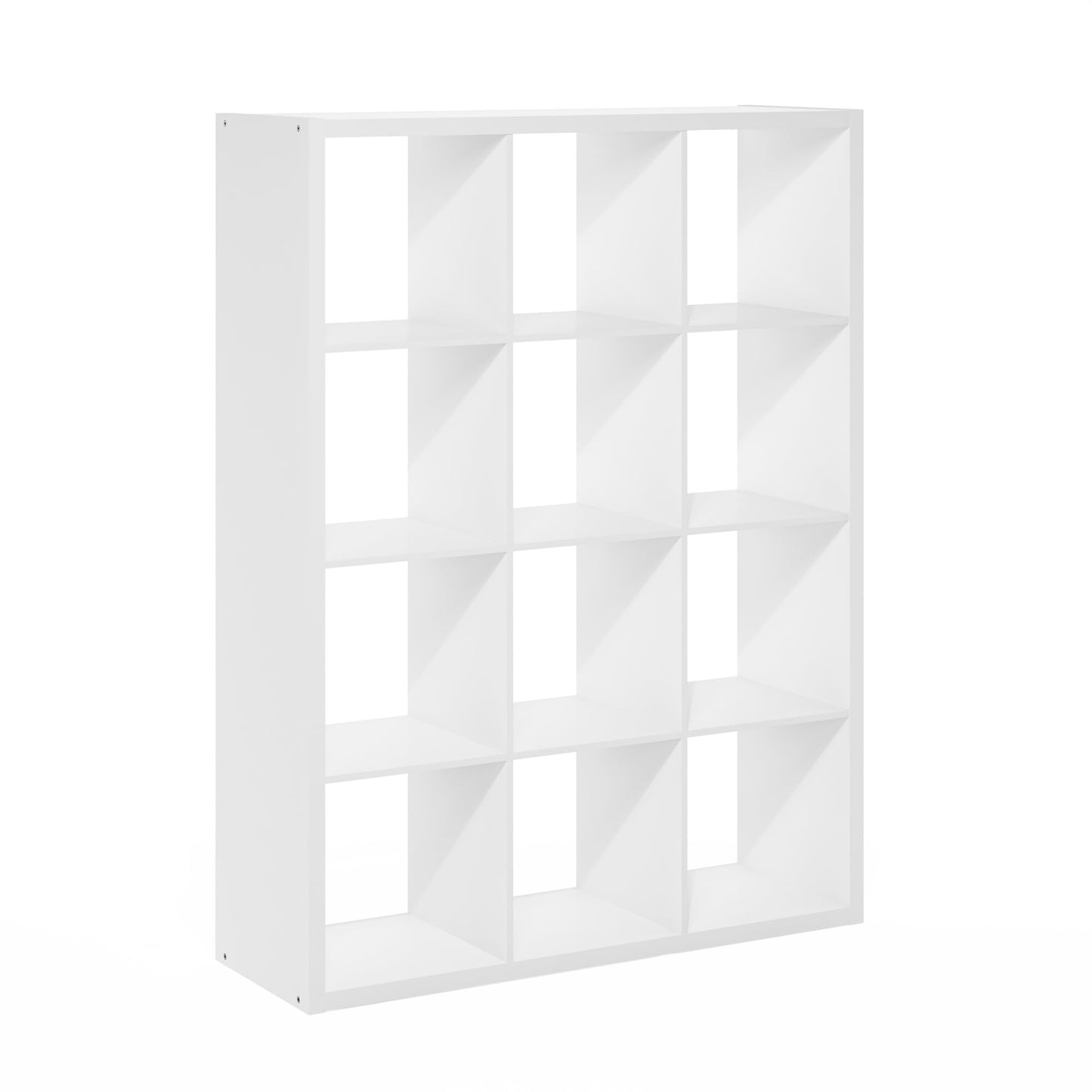 Furinno Cubicle Book Shelf, 12-Cube Bookshelf, Extra Thick Frame Reversible Bookcase with Open Back, 14.6" x 44" x 58", for Living Room, Bedroom, Home Office, White