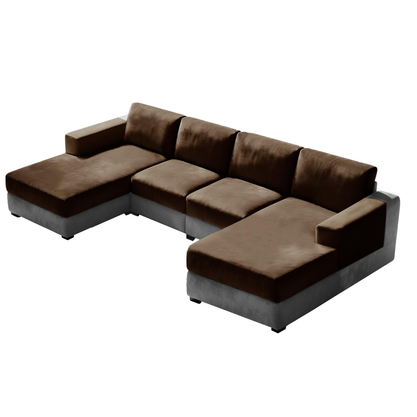 10 Pieces Sofa Cushion Covers for U-Shaped Modular Sectional Couch with 4 Seat+4 Back+2 Arms, Stretch Velvet Upholstered Covers for Sofa Bed with Deep Double Chaise (Caramel,Universal (10 Pieces))
