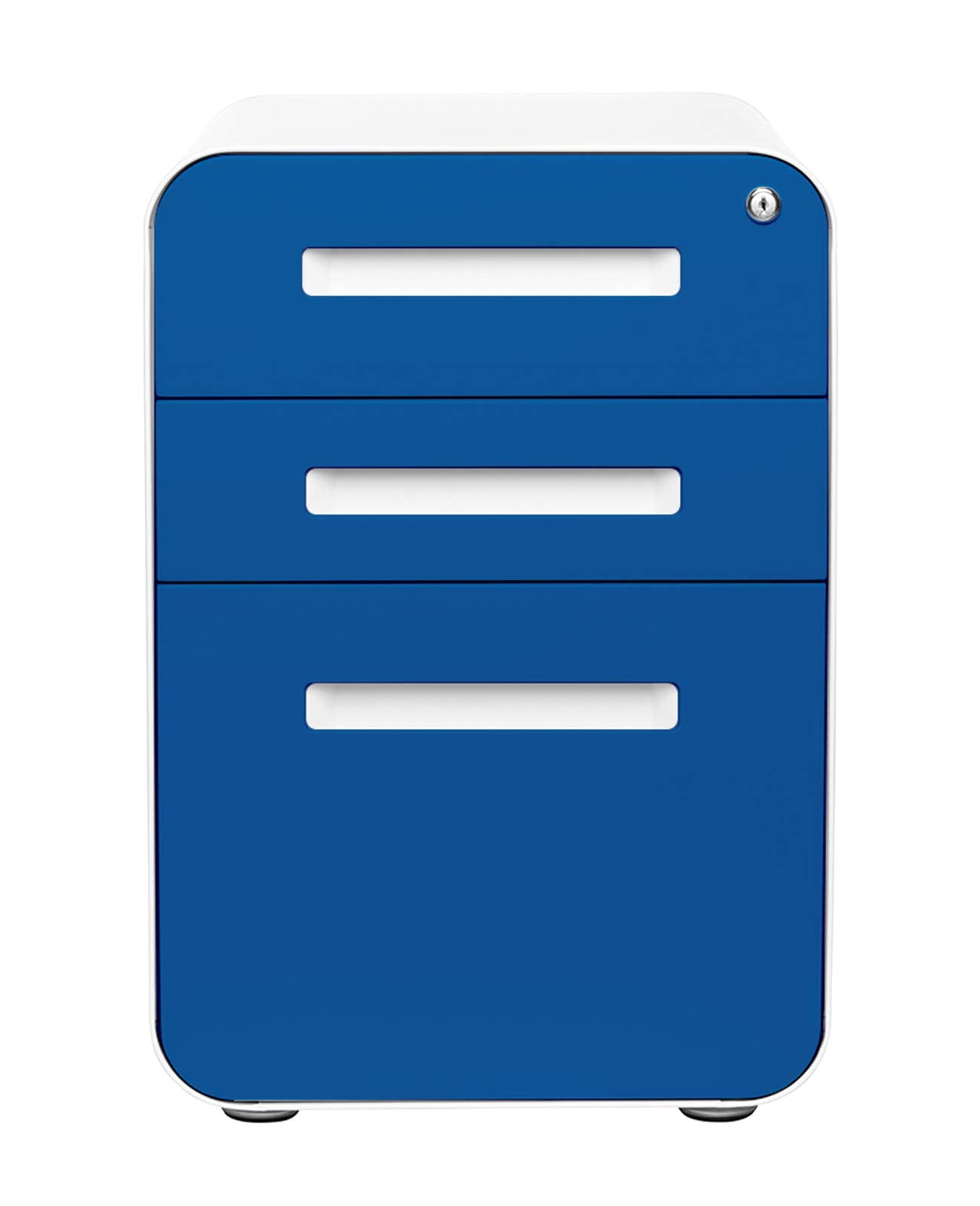 Laura Davidson Furniture Stockpile 3 Drawer File Cabinet with Lock - Under Office Desk Metal Filing Cabinet, Legal/Letter File Folders, Wheels and Stationary Feet, Pre-Assembled, Blue Faceplate