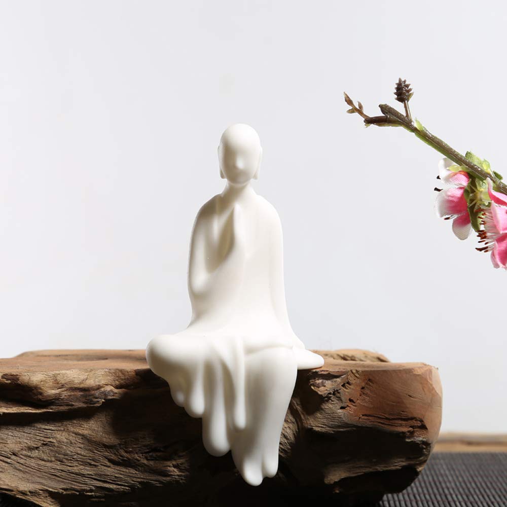 KJYHXX White Ceramic Little Monk Furniture Handmade Home Deco Creative Gift (Zen)