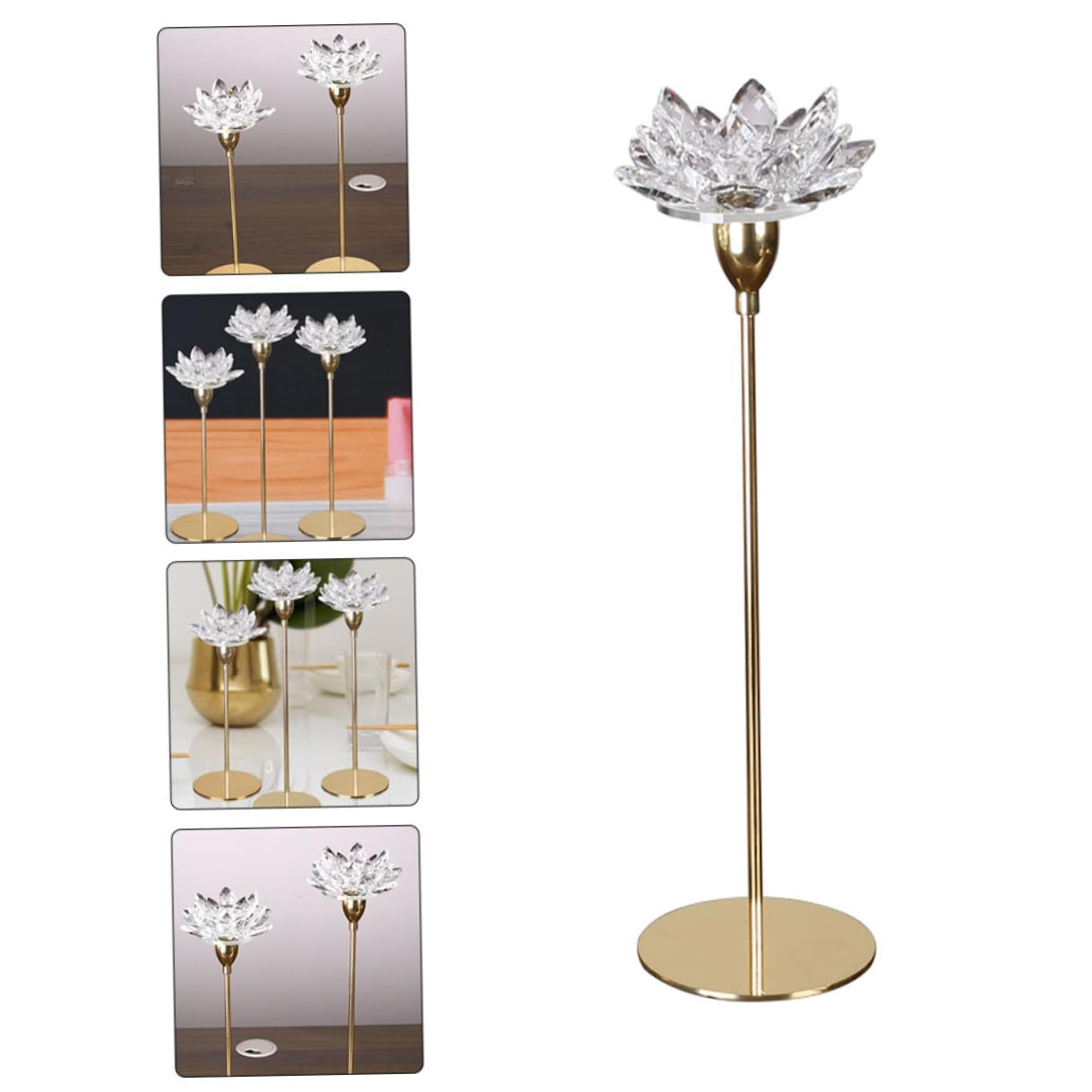 jojofuny Metal Crystal Lotus Candlestick Holder Small Gold Wedding Candle Stand Decorative Candlelight Dinner Ornament for Dining Room